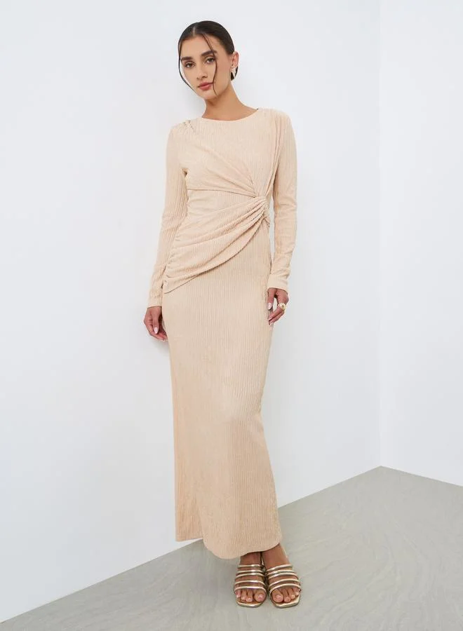 Styli Textured Maxi Dress with Wrap Knot