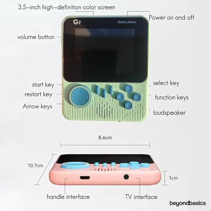 DKH -G7 RETRO HANDHELD GAME CONSOLE, 3.5 INCH LCD SCREEN, 666 BUILT-IN GAMES, BATTERY POWERED, TV COMPATIBLE (GREEN) - Image 4