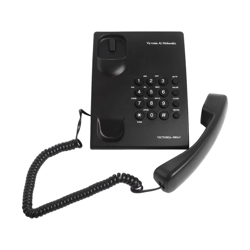 Victoria Al Mohandes VICTORIA-500AC Corded Landline Telephone with Redial, Pause, Flash, Adjustable Ringer Volume & Tone/Pulse Dialing – Black (Black)