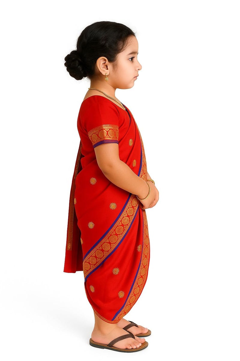 mylilprincess My Lil Princess Girls Ready to Wear Nauwari Saree with Blouse – Traditional Maharashtrian Costume for Festivals & School Functions (4–10 Years) - Image 2