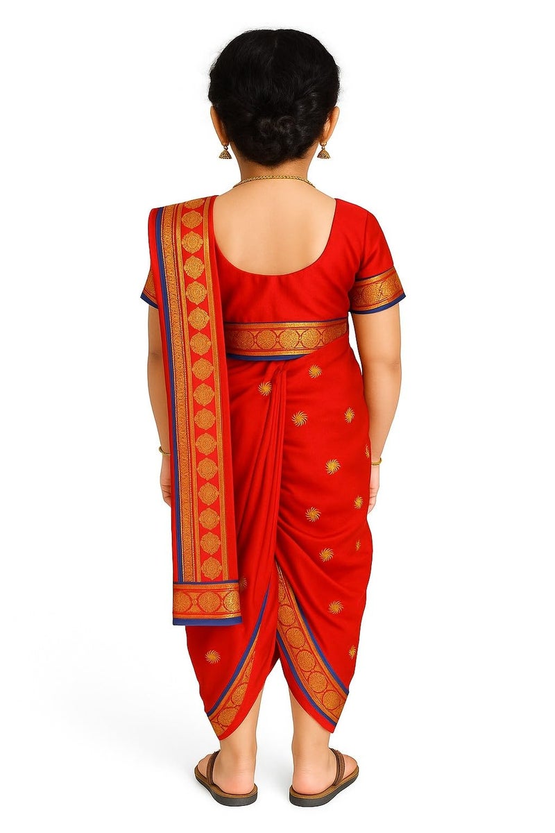 mylilprincess My Lil Princess Girls Ready to Wear Nauwari Saree with Blouse – Traditional Maharashtrian Costume for Festivals & School Functions (4–10 Years) - Image 3