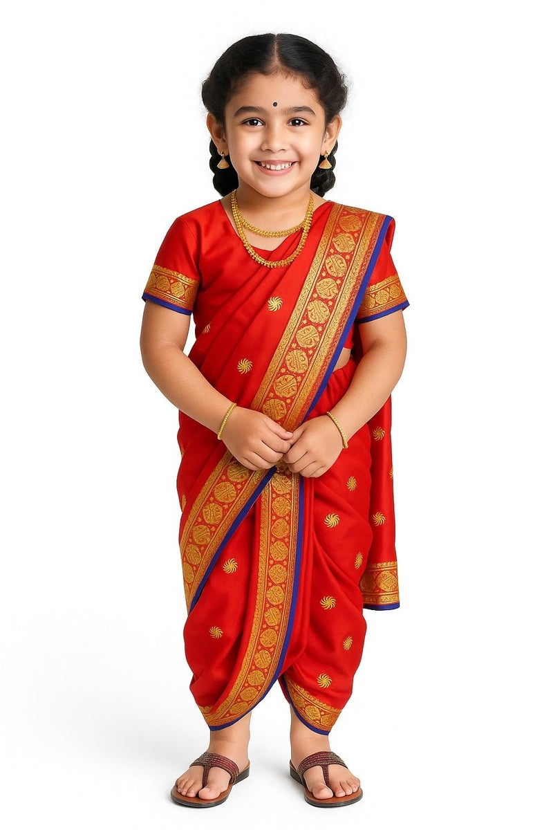 mylilprincess My Lil Princess Girls Ready to Wear Nauwari Saree with Blouse – Traditional Maharashtrian Costume for Festivals & School Functions (4–10 Years) - Image 4