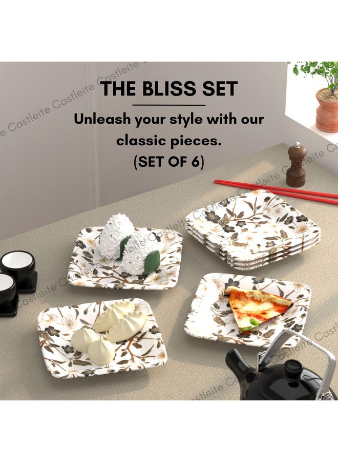 Castleite Bliss Melamine Quarter Plates Set Of 6-Size 7', Non Breakable, Square Designer Plate For Serving Snacks, Breakfast, LunchOrDinner At Home, Kitchen,OrCafé, Stainless (Wavy Daze), Multicolor - Image 2