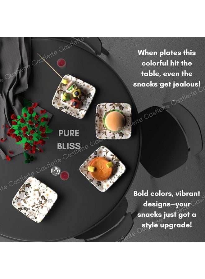 Castleite Bliss Melamine Quarter Plates Set Of 6-Size 7', Non Breakable, Square Designer Plate For Serving Snacks, Breakfast, LunchOrDinner At Home, Kitchen,OrCafé, Stainless (Wavy Daze), Multicolor - Image 5