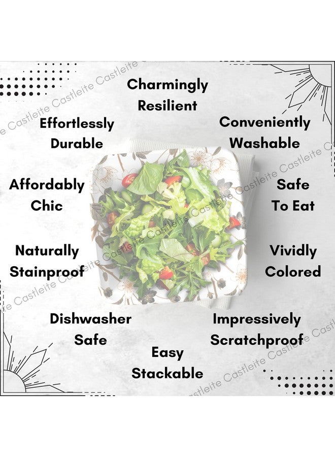 Castleite Bliss Melamine Quarter Plates Set Of 6-Size 7', Non Breakable, Square Designer Plate For Serving Snacks, Breakfast, LunchOrDinner At Home, Kitchen,OrCafé, Stainless (Wavy Daze), Multicolor - Image 3