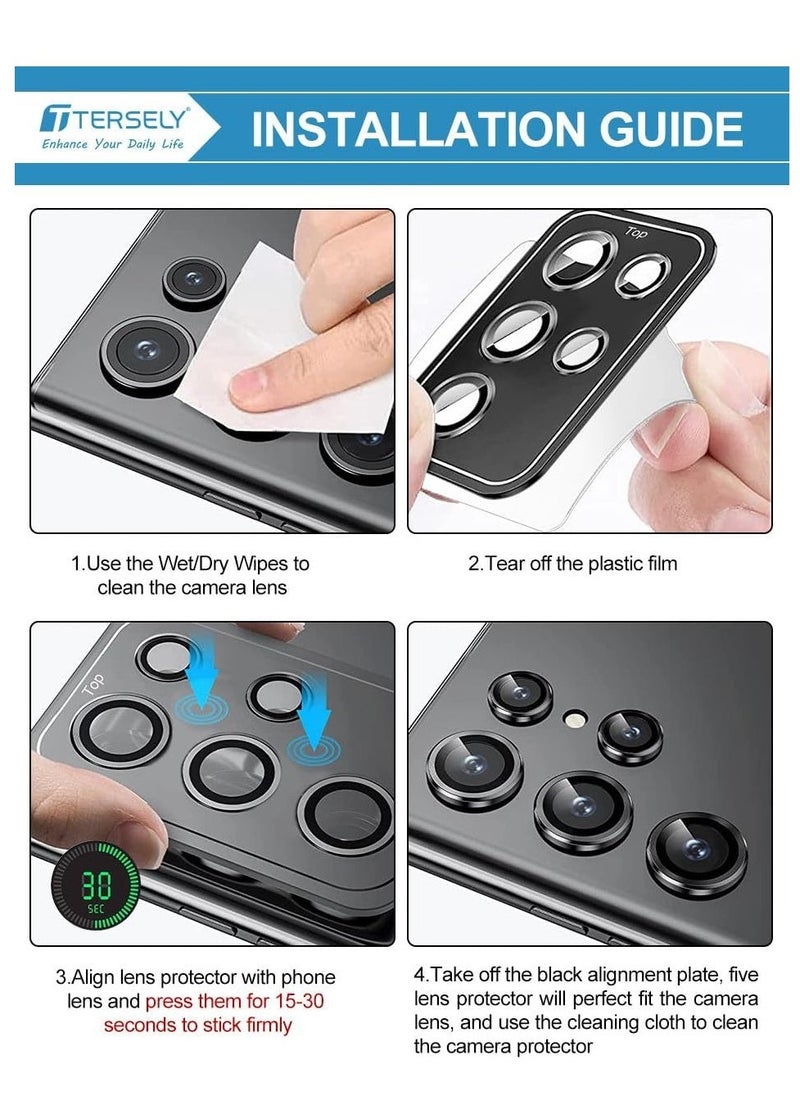 Raxoom Camera Lens Protector for Samsung Galaxy S24 Ultra 2024, 9H Transparent Camera Tempered Glass Grade Shatterproof (Black) - Image 5