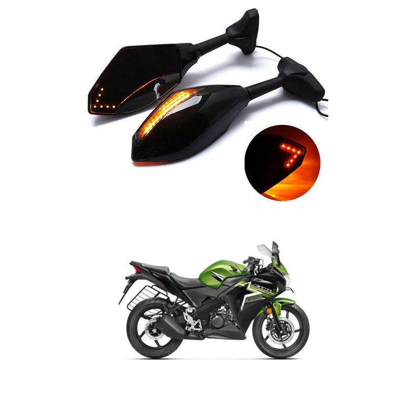 PRIKNIK Rear View Mirrors With Led Turn Signal Arrow Design Amber Back Light and Mirror Arrow Light Compatible With H-onda CBR 150R - Image 5