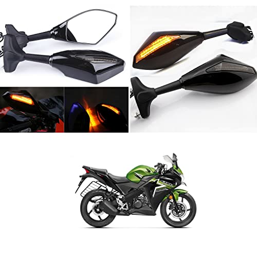 PRIKNIK Rear View Mirrors With Led Turn Signal Arrow Design Amber Back Light and Mirror Arrow Light Compatible With H-onda CBR 150R - Image 3