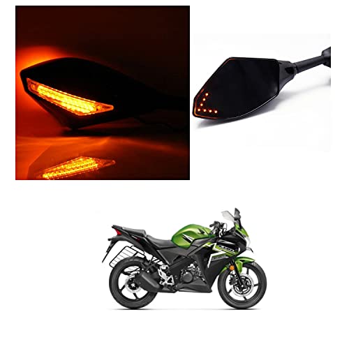 PRIKNIK Rear View Mirrors With Led Turn Signal Arrow Design Amber Back Light and Mirror Arrow Light Compatible With H-onda CBR 150R - Image 4