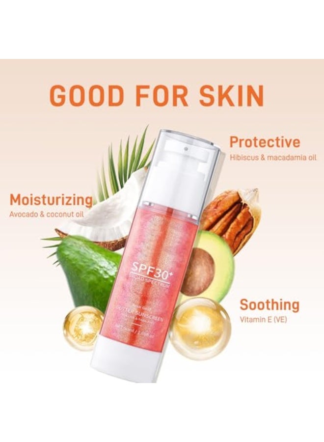 زيت تألق الجسم الواقي من الشمس، مع واقٍ شمسي SPF 30، 40، 50، واقي شمسي لتألق الجسم، يحتوي على ميكا ذهبية وردي وزيت جوز الهند، مرطب واسع الطيف مقاوم للماء، يمنح تألقًا خفيفًا مناسبًا للشاطئ والاستخدام اليومي (SPF30+) - Image 4