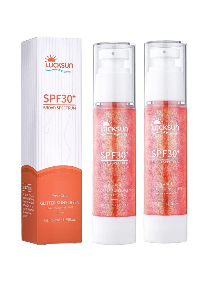 زيت تألق الجسم الواقي من الشمس، مع واقٍ شمسي SPF 30، 40، 50، واقي شمسي لتألق الجسم، يحتوي على ميكا ذهبية وردي وزيت جوز الهند، مرطب واسع الطيف مقاوم للماء، يمنح تألقًا خفيفًا مناسبًا للشاطئ والاستخدام اليومي (SPF30+) - Image 1