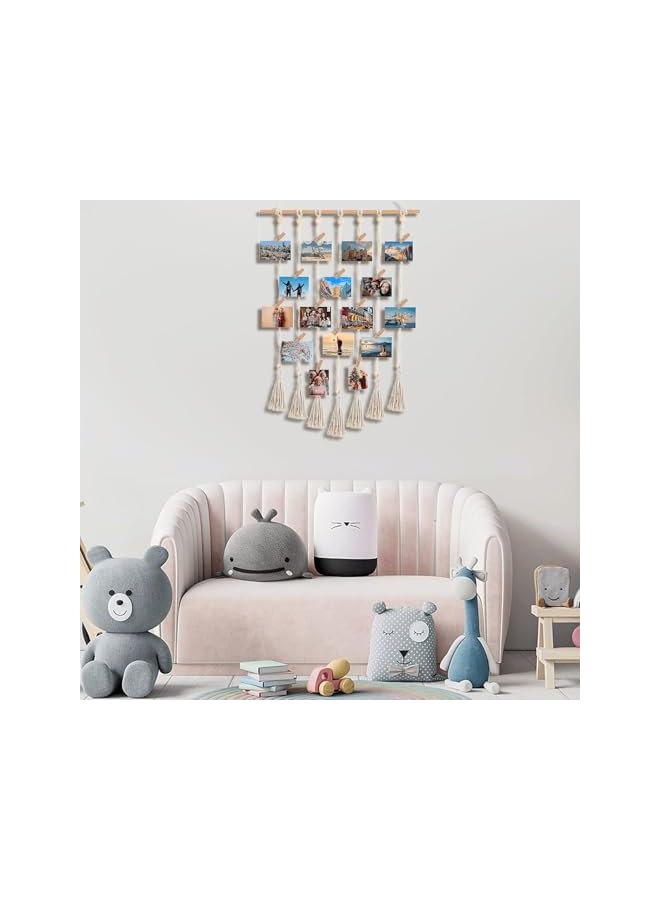 The Bros عرض الصور المعلق، حائط ماكرامي مع 30 مشبك لعرض الصور، عرض الصور المعلق ديكور بوهيمي، منظم الصور لتزيين الجدران بنفسك، المنزل، المكتب - Image 5