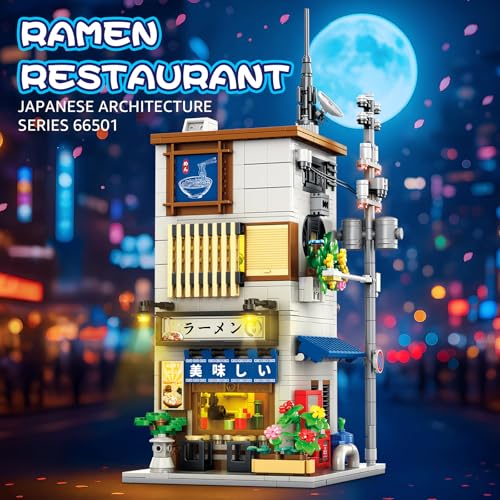 Reobrix Japanese Ramen Shop Building Blocks 66501 2 in 1 Creative Street View House Building Kit with Light Japanese Architecture Home Office Decor Ideal Gifts for Boys Girls Adults 14 - Image 5