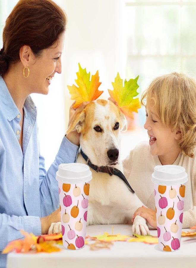 Whaline أكواب قهوة ورقية وردية مع غطاء 16 أونصة من وايلين 50 قطعة على شكل قرع للخريف - Image 5