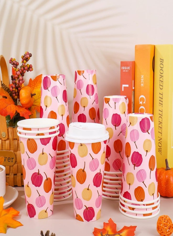 Whaline أكواب قهوة ورقية وردية مع غطاء 16 أونصة من وايلين 50 قطعة على شكل قرع للخريف - Image 3