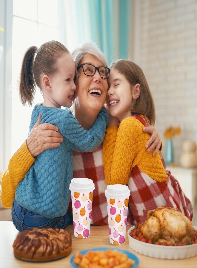 Whaline أكواب قهوة ورقية وردية مع غطاء 16 أونصة من وايلين 50 قطعة على شكل قرع للخريف - Image 4