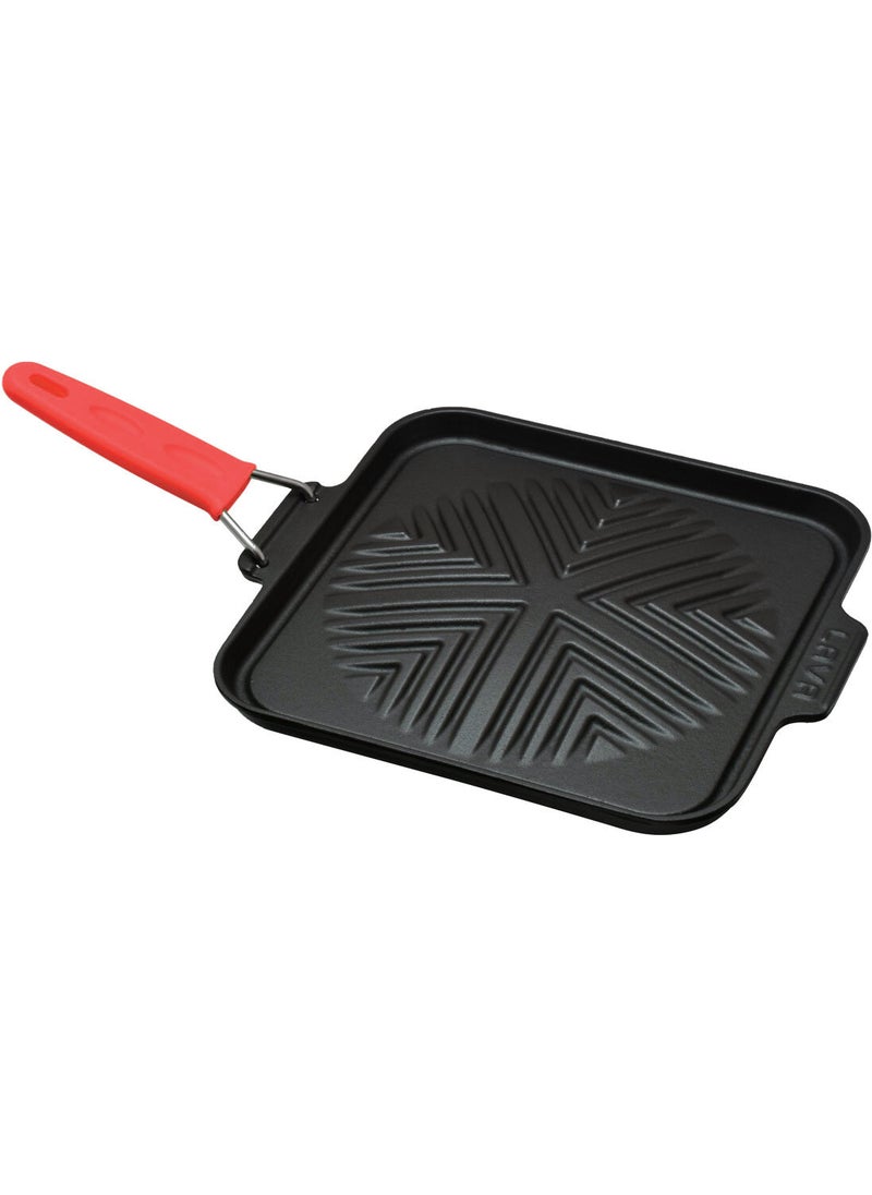 Lava Cast Iron Grill Pan, Wire and Silicone Handle. Size 24X24CM. Red 