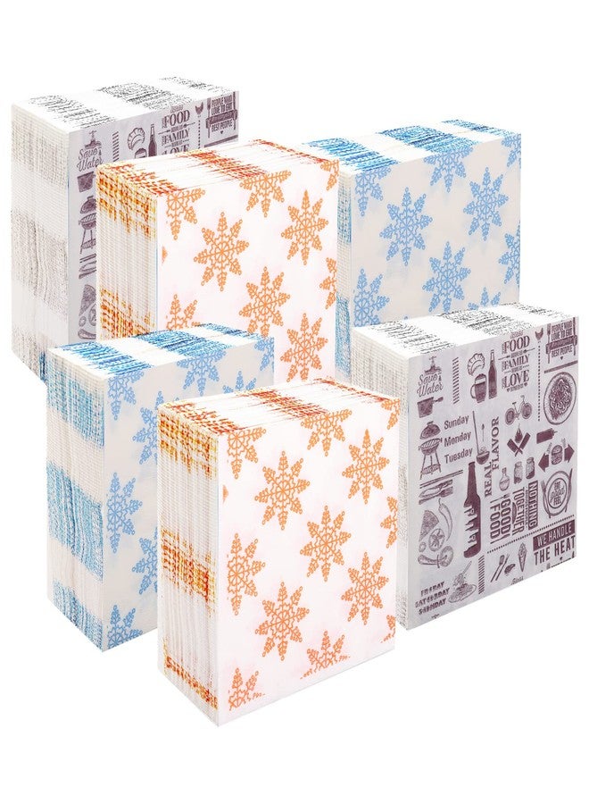 BREEZE Cocktail Napkins 2 Ply Paper Serviettes Extra Soft & Absorbent Printed Tissue Fabric 50s Napkin Pack of 6 (Brown, Blue And Orange) - Image 1