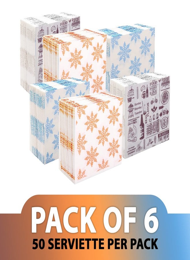 BREEZE Cocktail Napkins 2 Ply Paper Serviettes Extra Soft & Absorbent Printed Tissue Fabric 50s Napkin Pack of 6 (Brown, Blue And Orange) - Image 2