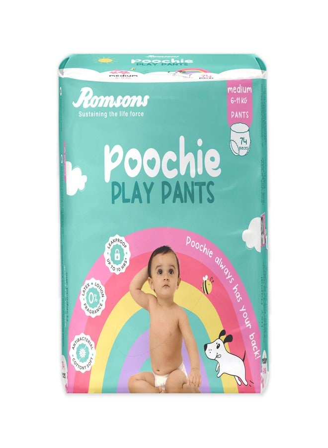 Romsons Poochie Play Pants Baby Diapers - M (74 Pieces) | Suitable for 6-11 KG | 360° Comfort Fit and Leakproof Upto 10 Hrs. - Image 1