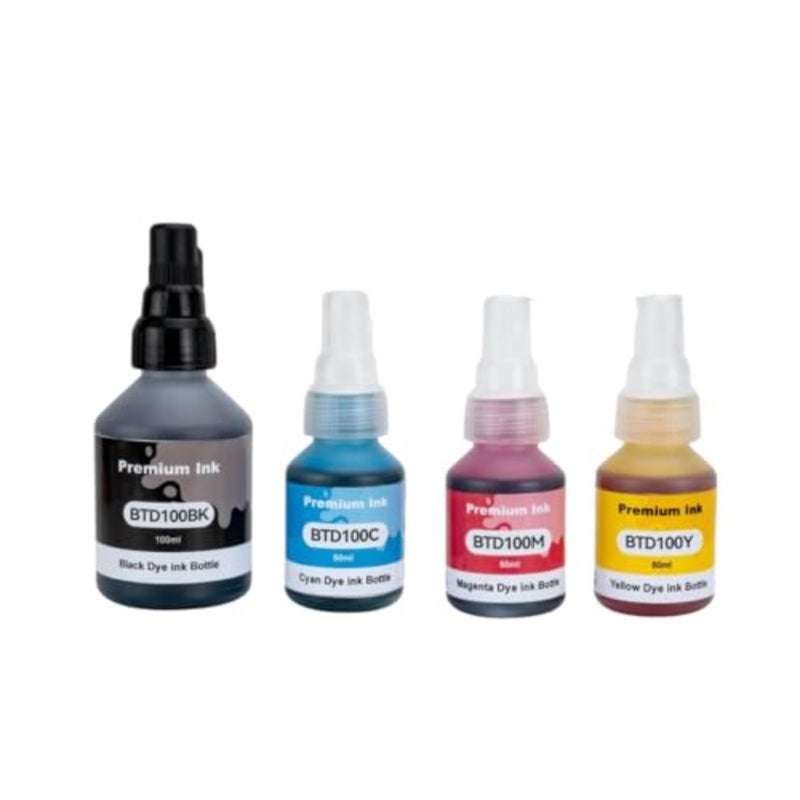 4 عبوات حبر إعادة تعبئة BTD100 متوافقة مع طابعات Brother T Series DCP-T230/ T238 T430W/ T435W/ DT436W T439W/ T530DW/ T536DW/ T730DW/ DCP-T735DW T830DW/ DCP-T835DW MFC-T930DW - Image 1