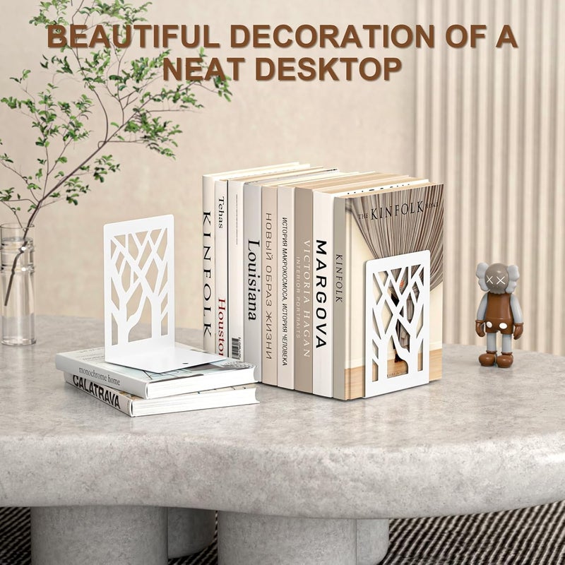 VFINE Withe Bookends, 6 Pieces Tree Design Bookends for Shelves, Metal Book Ends for Desk, Bookshelf Bookends Decoration Stylish Metal Book Ends for Home Office School Supplies - Image 4