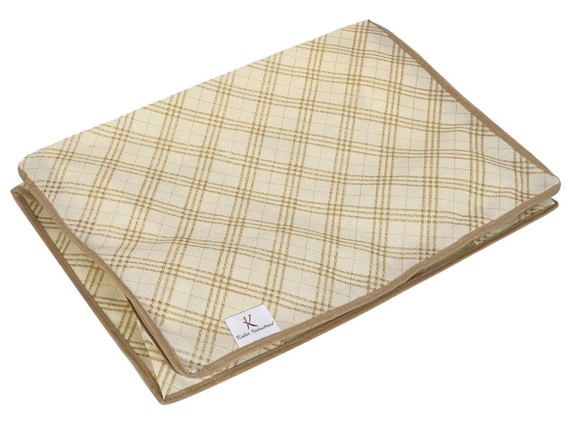 Kuber Industries Kuber Industries Metallic Checkered Print NonWoven Underbed BagStorage OrganiserBlanket Cover with Transparent WindowStorage Bag For Clothes Large Ivory pack of 1  - Image 5