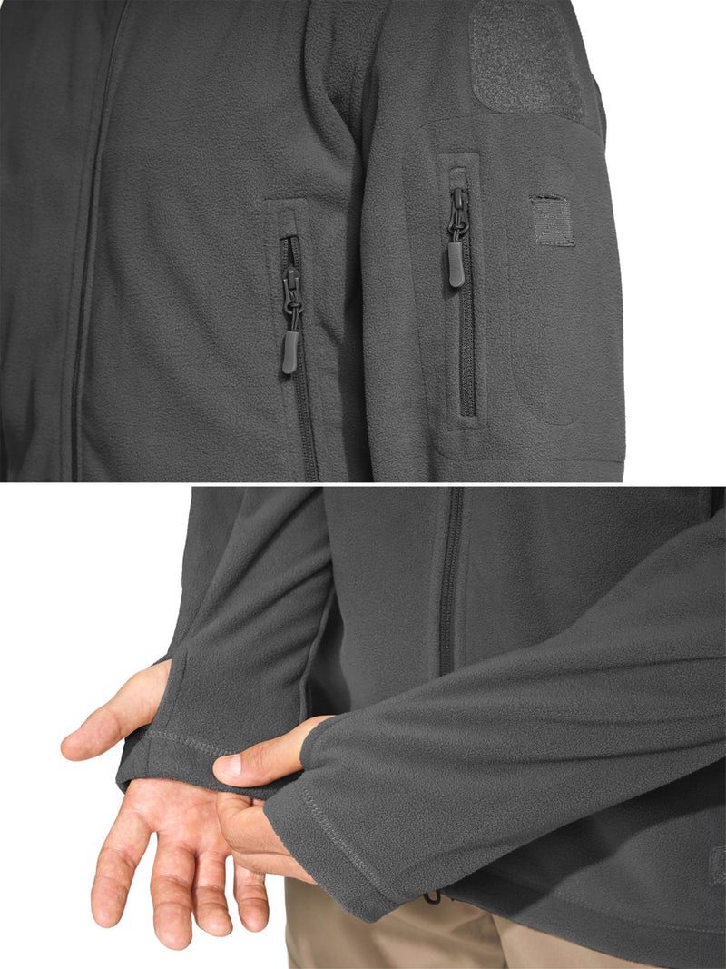 TACVASEN Mens Fleece Jacket Full Zip Tactical Hoodies for Men Winter Coats Windproof Hoodies Warm Hunting Gray - Image 5