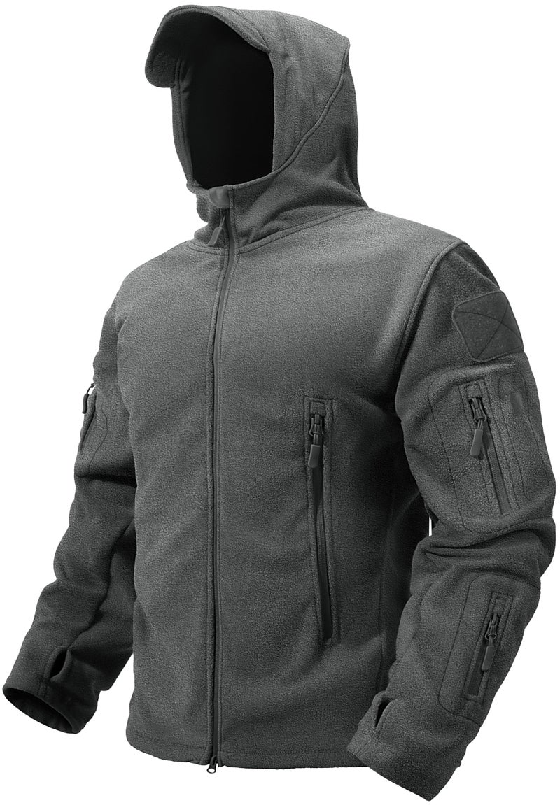 TACVASEN Mens Fleece Jacket Full Zip Tactical Hoodies for Men Winter Coats Windproof Hoodies Warm Hunting Gray - Image 1