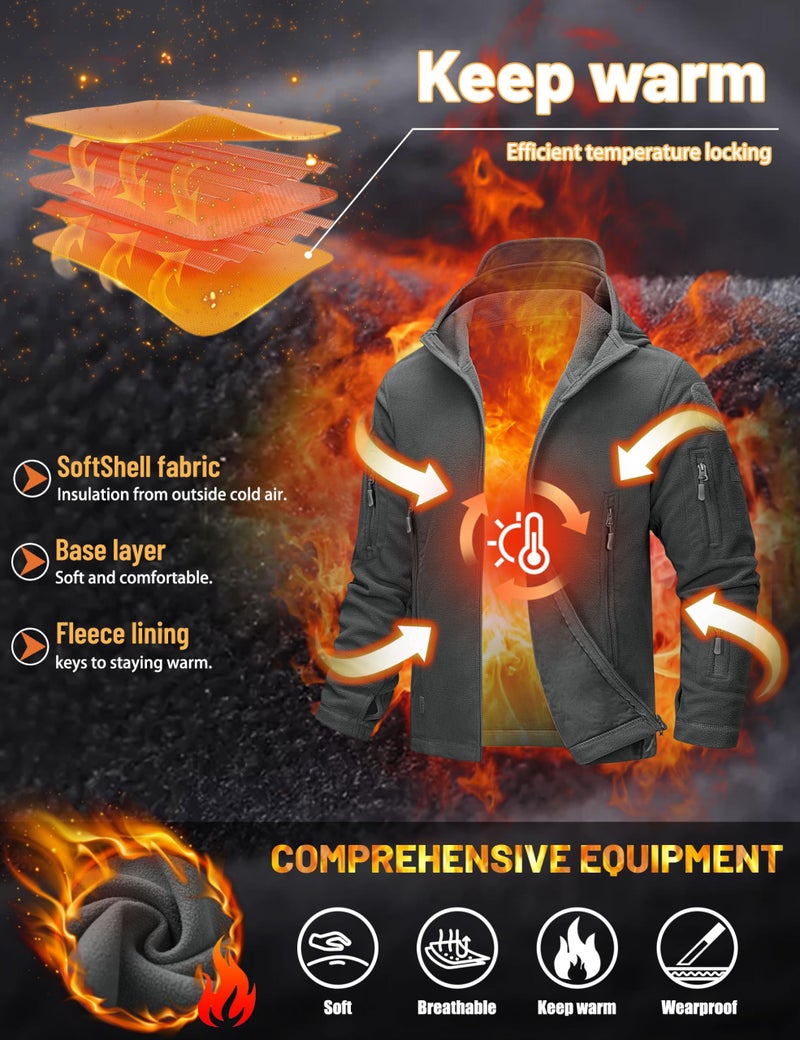 TACVASEN Mens Fleece Jacket Full Zip Tactical Hoodies for Men Winter Coats Windproof Hoodies Warm Hunting Gray - Image 3
