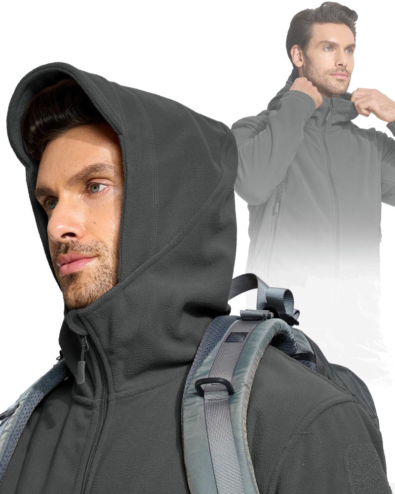 TACVASEN Mens Fleece Jacket Full Zip Tactical Hoodies for Men Winter Coats Windproof Hoodies Warm Hunting Gray - Image 4