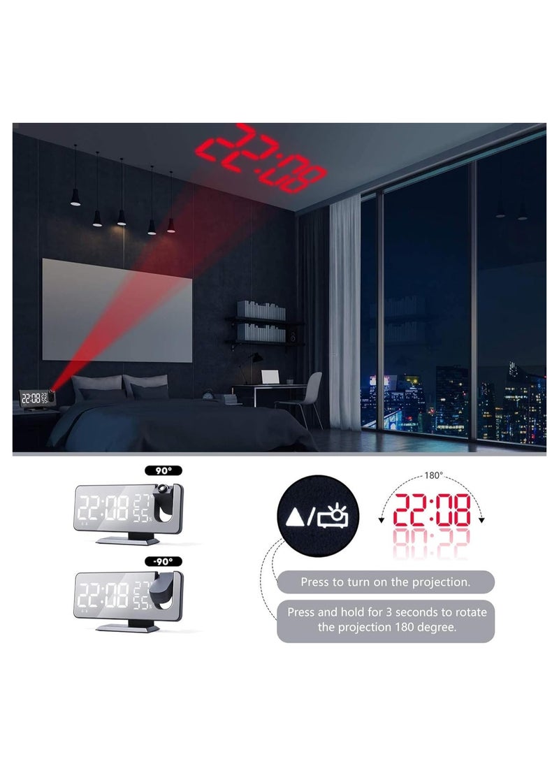 LIMOS - Projection Alarm Clock with FM Radio, USB Charger, Thermometer, Humidity Display, and 7.4'' LED Mirror Display - Image 1