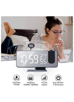 LIMOS Projection Alarm Clock with FM Radio, USB Charger, Thermometer, Humidity Display, and 7.4'' LED Mirror Display  - Image 4