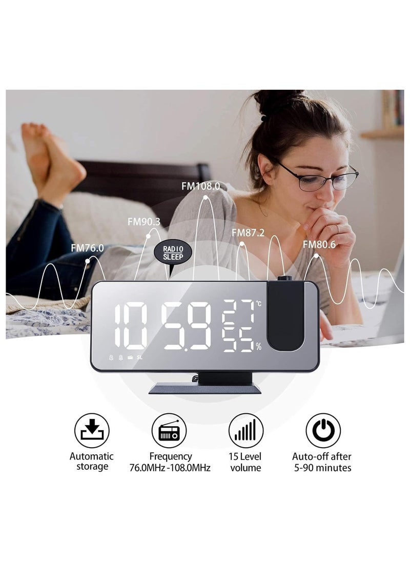 LIMOS - Projection Alarm Clock with FM Radio, USB Charger, Thermometer, Humidity Display, and 7.4'' LED Mirror Display - Image 1