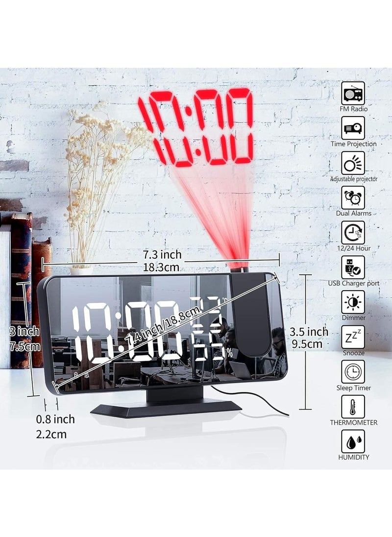 LIMOS - Projection Alarm Clock with FM Radio, USB Charger, Thermometer, Humidity Display, and 7.4'' LED Mirror Display - Image 1