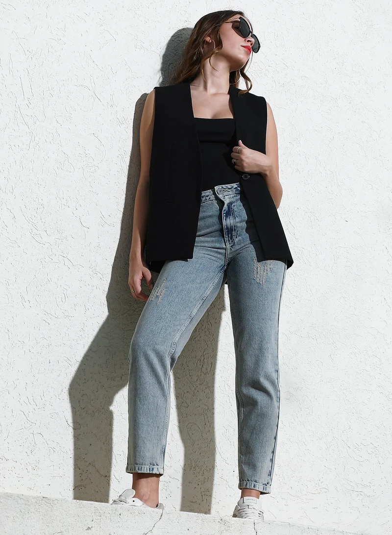 Campus Sutra Women's Indigo Blue Acid-Wash Denim Jeans For Casual Wear | High-Waist | Regular Fit | Button Closure | Denim Jeans Crafted With Comfort Fit For Everyday Wear