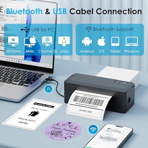 KNAON Shipping Thermal Label Printer, 4x6 Portable Label Printer, Bluetooth Label Maker for Small Business, Support iPhone,Android,Windows,Mac,Chromebook,Works with USPS, Etsy,Shopify&More, Black - Image 2