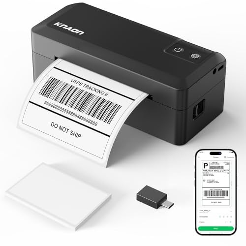 KNAON Shipping Thermal Label Printer, 4x6 Portable Label Printer, Bluetooth Label Maker for Small Business, Support iPhone,Android,Windows,Mac,Chromebook,Works with USPS, Etsy,Shopify&More, Black - Image 1