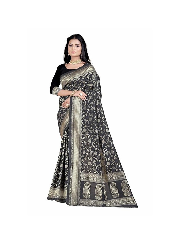 Accessorize Kingdom - Women's Banarasi Saree Pure Kanjivaram Silk Saree Soft new ladies 2024 Design Wear Pattu Sarees Latest Party Sari collections With Blouse Piece for Wedding saree - Image 1