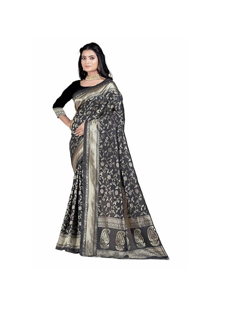 Accessorize Kingdom - Women's Banarasi Saree Pure Kanjivaram Silk Saree Soft new ladies 2024 Design Wear Pattu Sarees Latest Party Sari collections With Blouse Piece for Wedding saree - Image 1