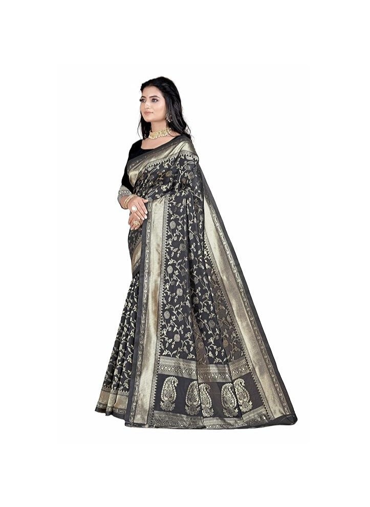 Accessorize Kingdom - Women's Banarasi Saree Pure Kanjivaram Silk Saree Soft new ladies 2024 Design Wear Pattu Sarees Latest Party Sari collections With Blouse Piece for Wedding saree - Image 1