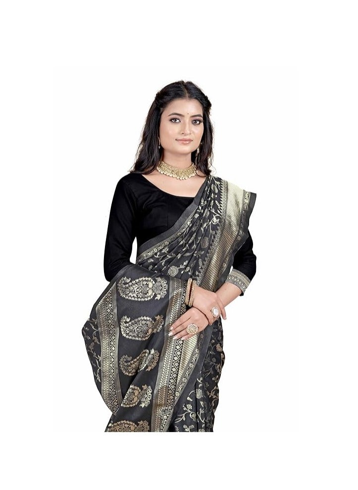 Accessorize Kingdom - Women's Banarasi Saree Pure Kanjivaram Silk Saree Soft new ladies 2024 Design Wear Pattu Sarees Latest Party Sari collections With Blouse Piece for Wedding saree - Image 1
