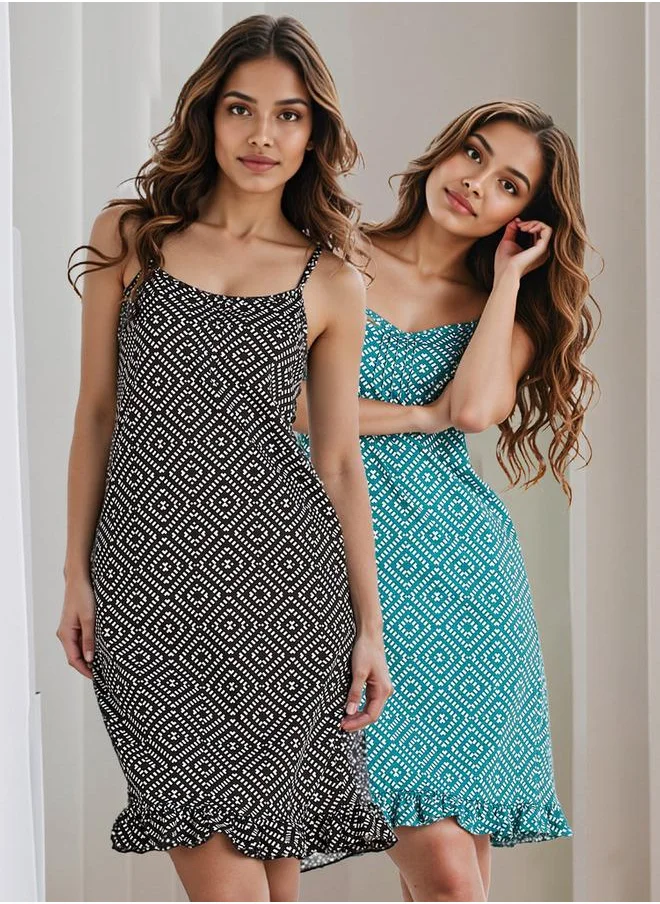 فاف Set of 2 - All-Over Print Slip Dress