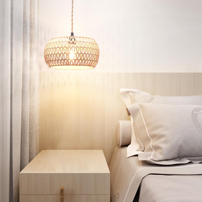 Garvot Plug in Pendant Light Rattan Hanging Lamp Pendant Light with on/Off Switch Rattan Woven Shade Hanging Lamp Plug in for Living Room Bedroom Farmhouse - Image 5
