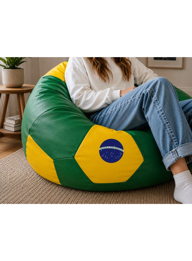 Fatbag Brazil Football Style Bean Bag | Brazil Flag Print | Faux Leather | Filled Bean Bag for Kids & Adults - Image 1