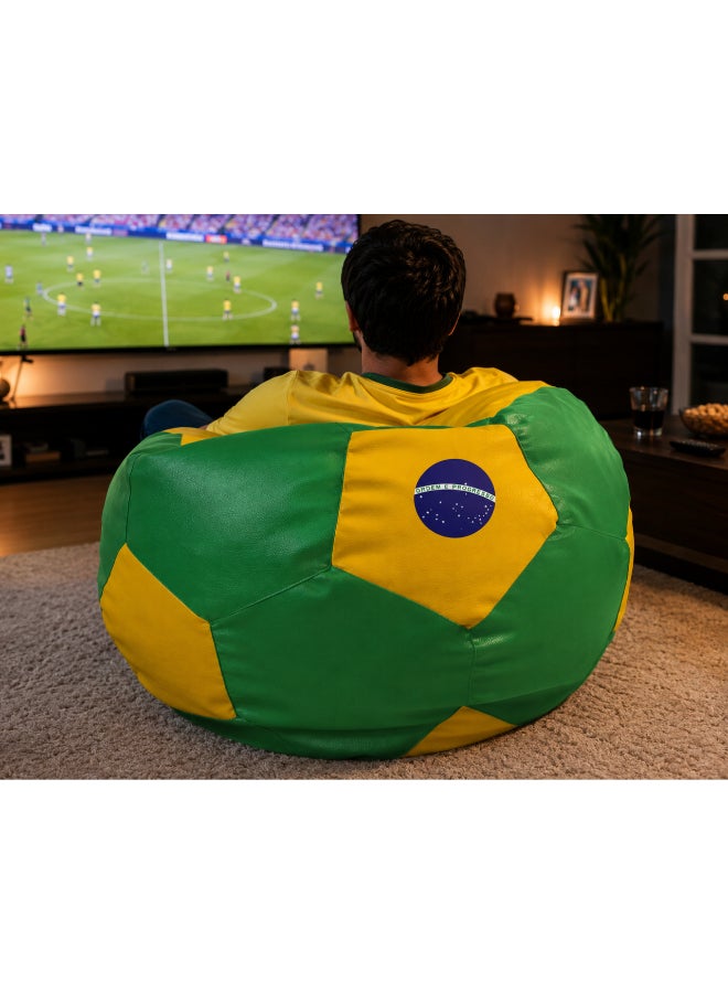 Fatbag Brazil Football Style Bean Bag | Brazil Flag Print | Faux Leather | Filled Bean Bag for Kids & Adults - Image 4