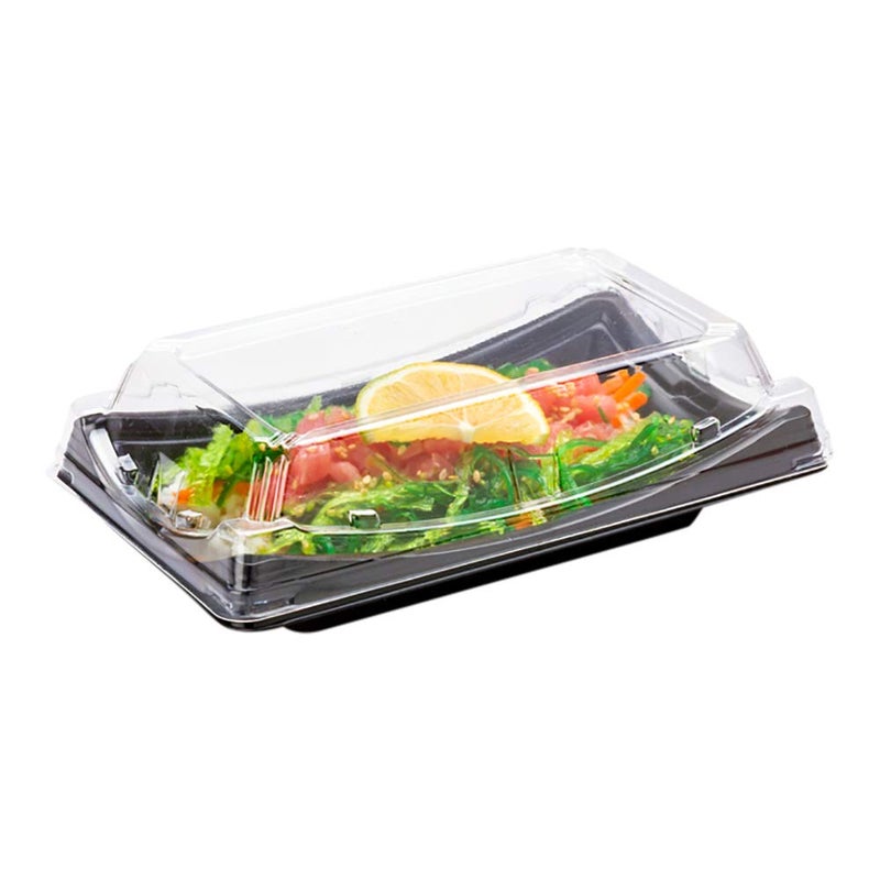 Restaurantware Restaurantware Roku 75 x 475 Inch Sushi Trays 100 Disposable Sushi Containers With Lids  Short Take Out Containers For Appetizers Entrees or Desserts Black Plastic To Go Containers 