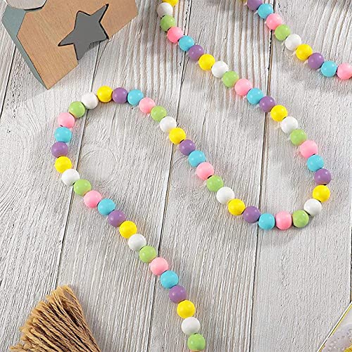 ONCOFAN Easter Wood Beads Garland with Tassel, 2 Pack Spring Boho Decor, 34" Long, Pink, Blue, Yellow, Green, Lavender, White Beads, Round Shape - Image 4