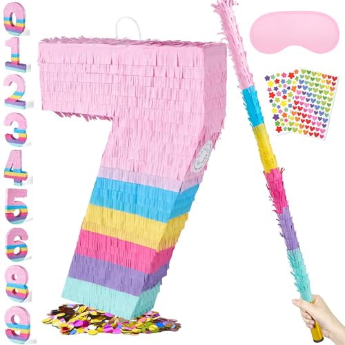 PCFING 20 Inch Number 7 Piata Candy Color with 30 Inch Piata Stick Blindfold Confetti for Boys Girls Adults Birthday Party Decorations Anniversary Celebration Fiesta - Image 1