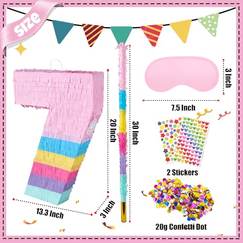 PCFING 20 Inch Number 7 Piata Candy Color with 30 Inch Piata Stick Blindfold Confetti for Boys Girls Adults Birthday Party Decorations Anniversary Celebration Fiesta - Image 5